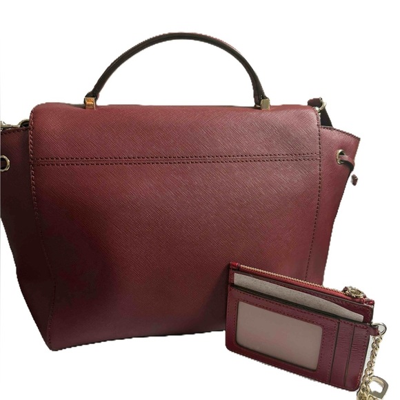 Kate Spade Maroon Leather Way Lilah Top Handle Bag, Card Holder, Dust Bag - Picture 7 of 15
